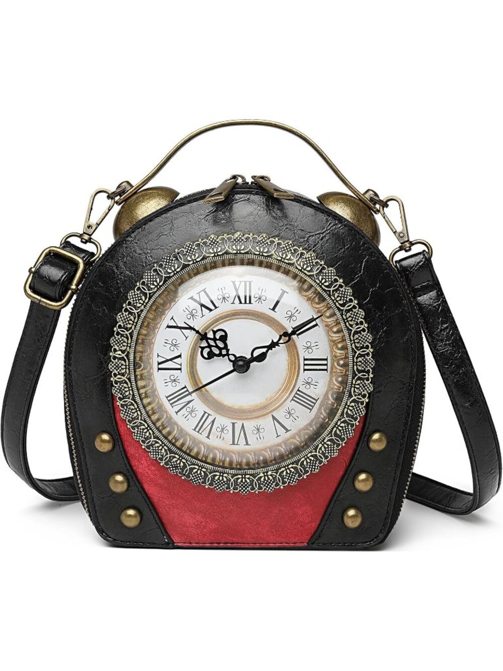 Women's Black & Red Clock Purse Steampunk Luxurious Surface Crossbody Bags